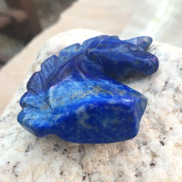 Genuine Lapis Lazuli Unicorn Palm Stone Figurine - Picture 5 of 16